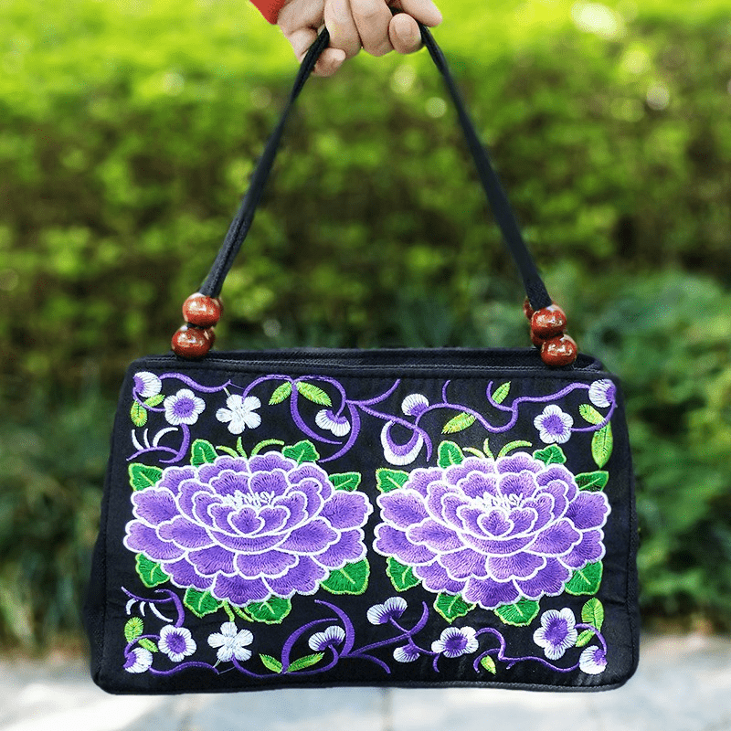 Embroidered Handbag, Double Zipper Bag, Women's Printed Handbag