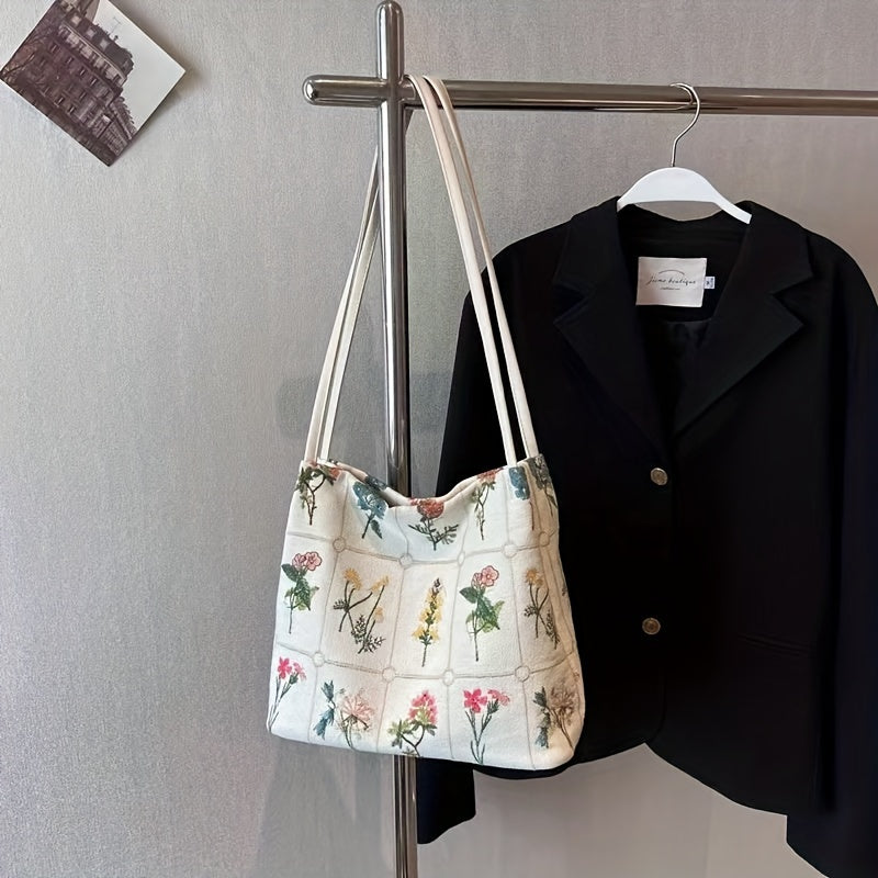 Elegant Embroidered Floral Tote Bag - Chic Versatility for Everyday Use, Stylish Women's Shoulder Handbag & Purse with Casual Charm