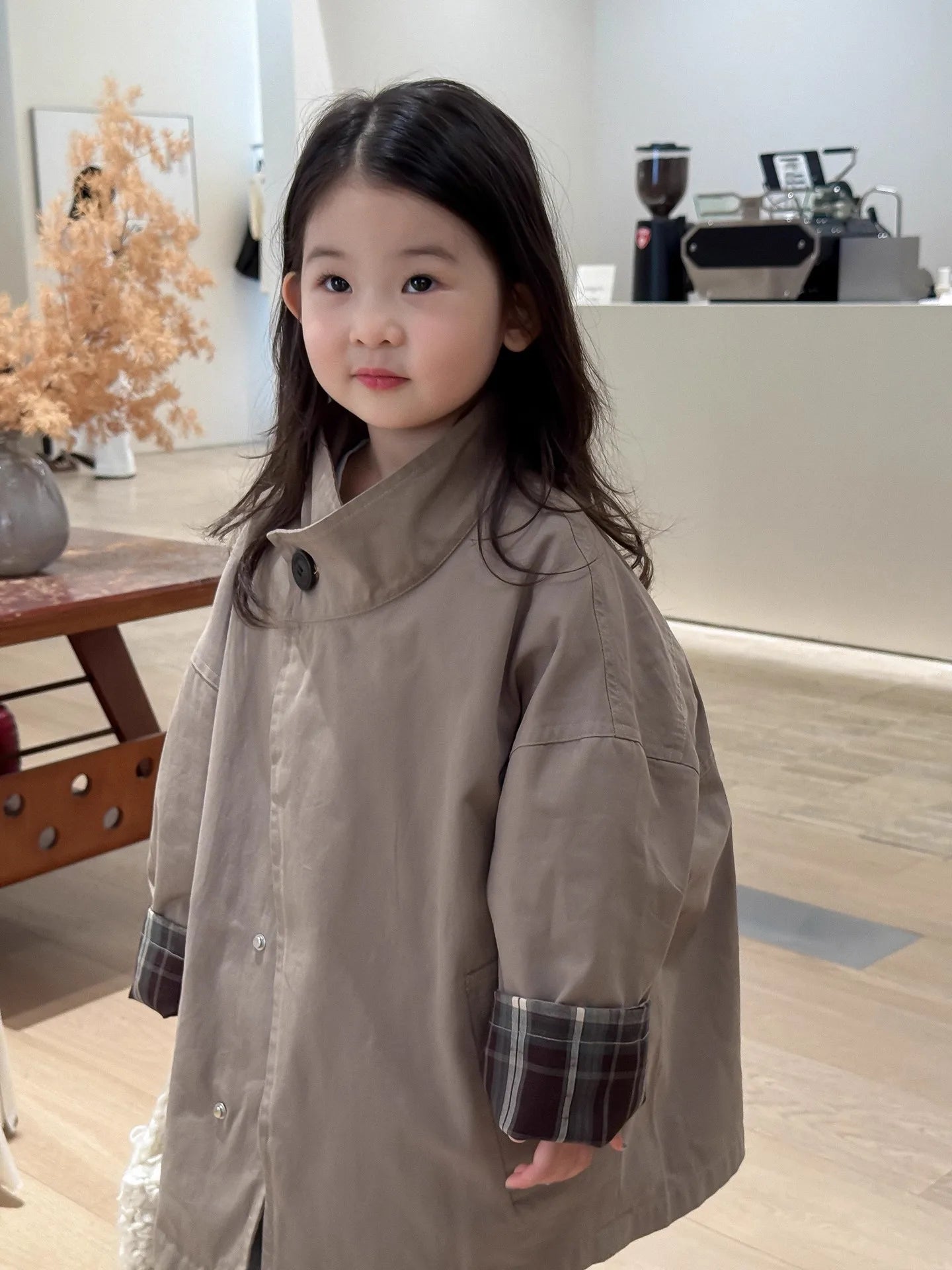 Children's Clothing, Girls' Outerwear, Standing Collar Long Sleeved Trench Coat, 2025 Autumn and Winter Clothing
