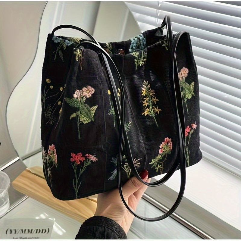 Elegant Embroidered Floral Tote Bag - Chic Versatility for Everyday Use, Stylish Women's Shoulder Handbag & Purse with Casual Charm