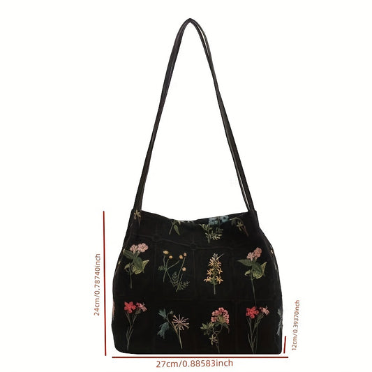 Elegant Embroidered Floral Tote Bag - Chic Versatility for Everyday Use, Stylish Women's Shoulder Handbag & Purse with Casual Charm