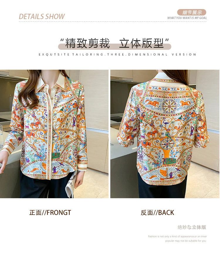 Fashion elegant  Women Blouses flower printed ladies shirts New Spring Long Sleeve Tops Blusas Mujer