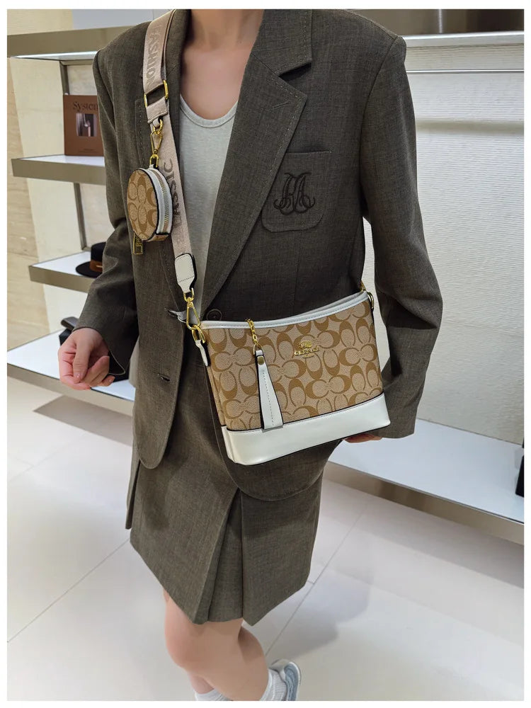 Luxury Women Bag Designer New Fashion French Vintage Shoulder Bag Print Crossbody Bucket Purse Premium Quality