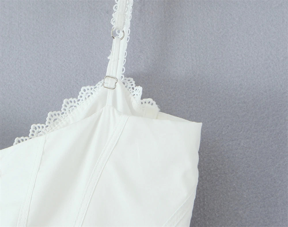 Women Dress 2025 New Fashion Summer Vintage White Lace-Panelled Cotton Dresses for Women Elegance Chic Ladies Midi Dress