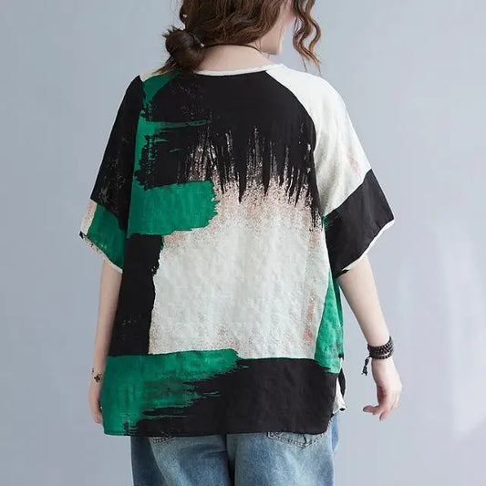 Women Clothing 2025 New Summer Clothing New Style Retro Loose Cotton Linen Short-sleeved T-shirt Top