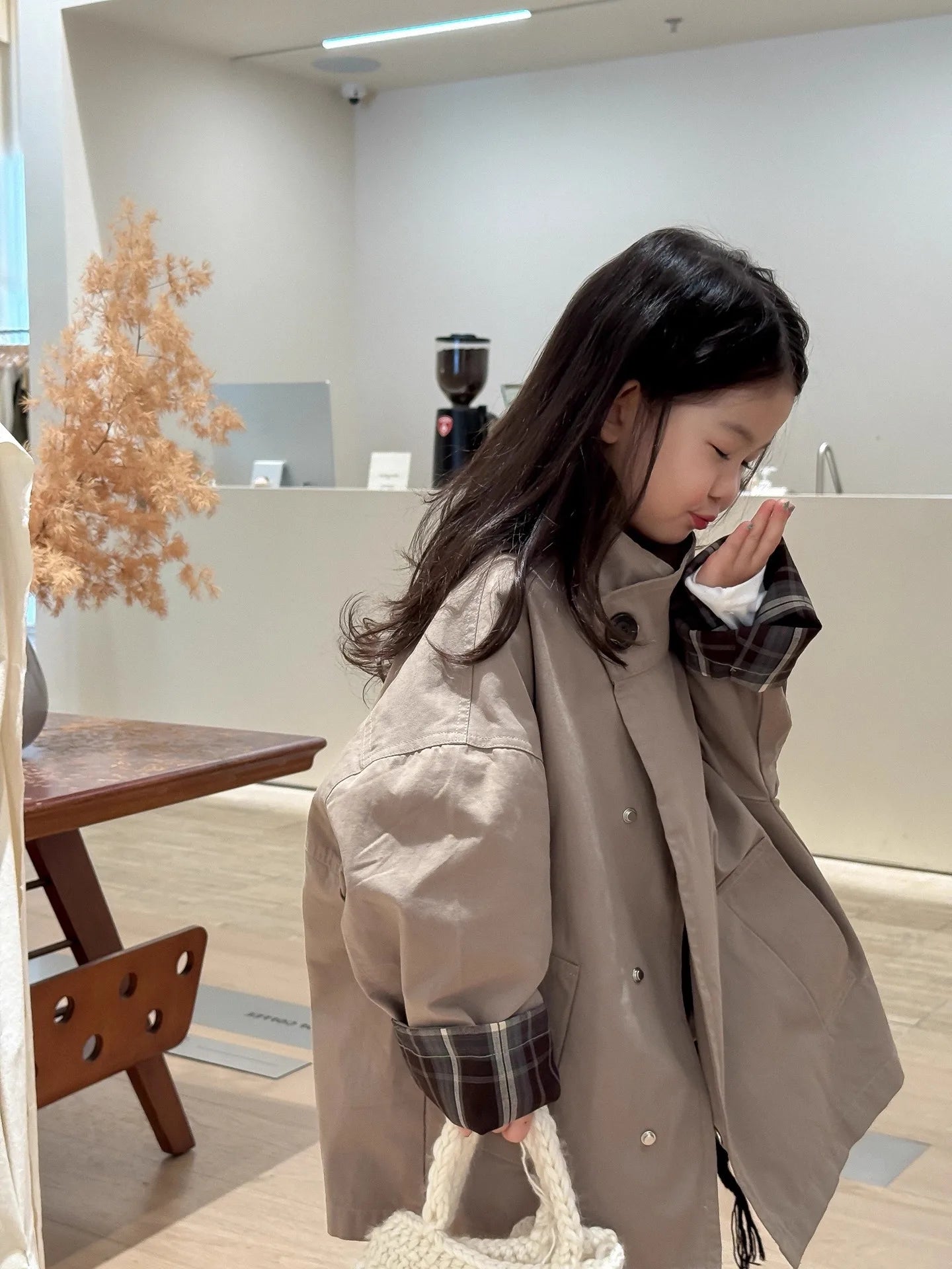 Children's Clothing, Girls' Outerwear, Standing Collar Long Sleeved Trench Coat, 2025 Autumn and Winter Clothing