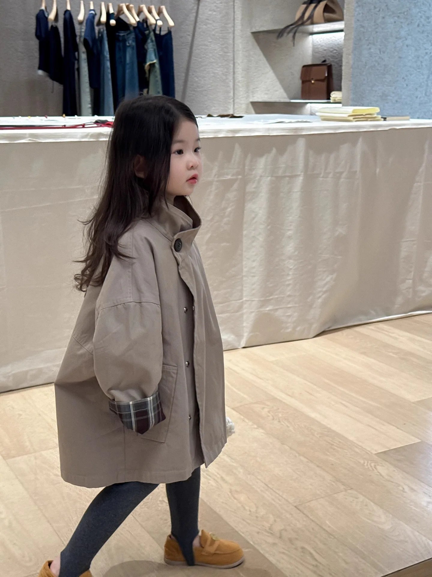 Children's Clothing, Girls' Outerwear, Standing Collar Long Sleeved Trench Coat, 2025 Autumn and Winter Clothing