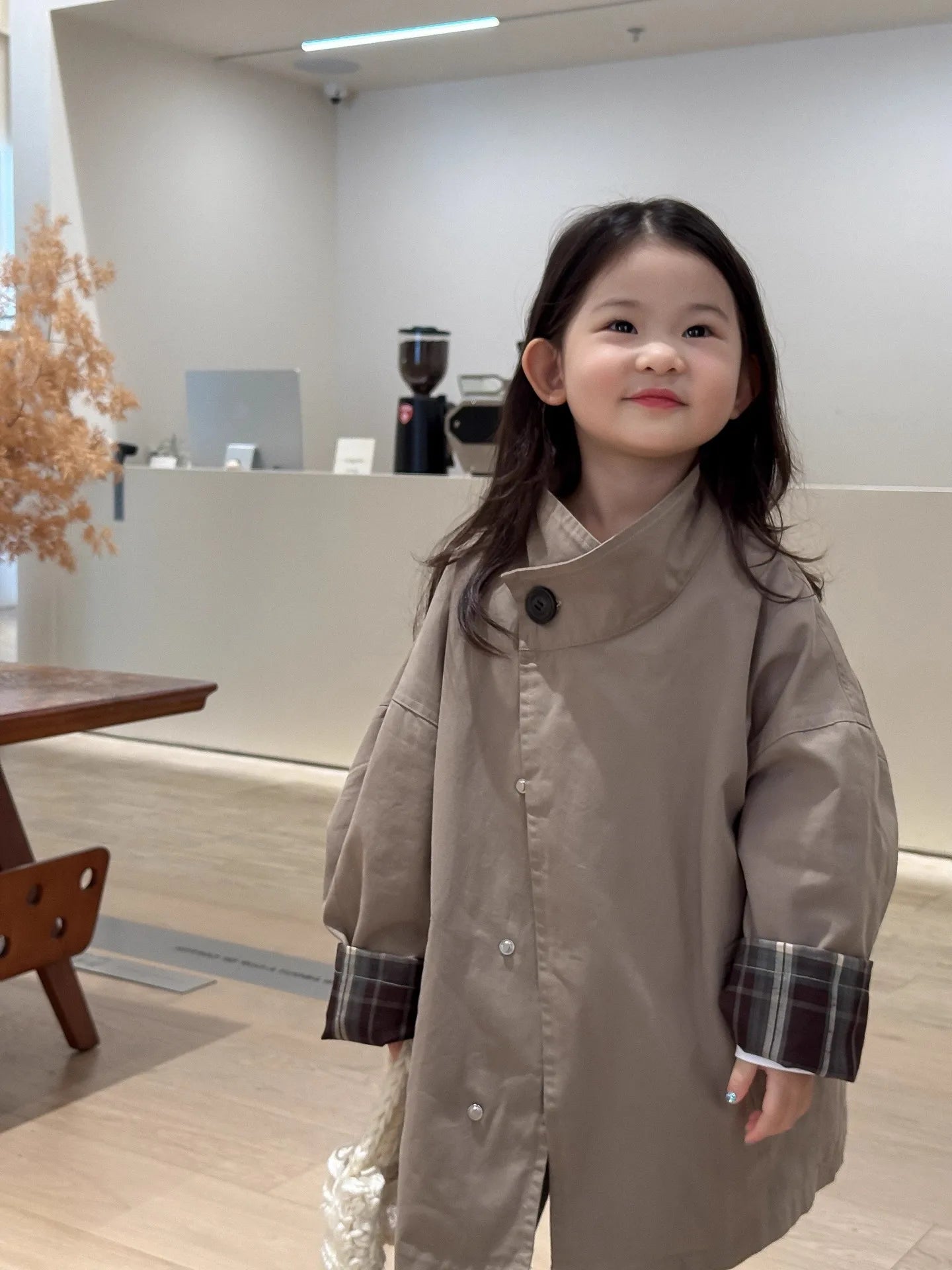 Children's Clothing, Girls' Outerwear, Standing Collar Long Sleeved Trench Coat, 2025 Autumn and Winter Clothing