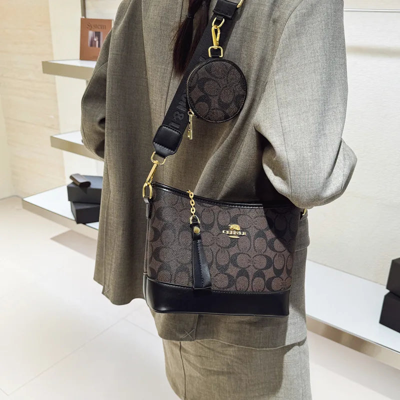 Luxury Women Bag Designer New Fashion French Vintage Shoulder Bag Print Crossbody Bucket Purse Premium Quality