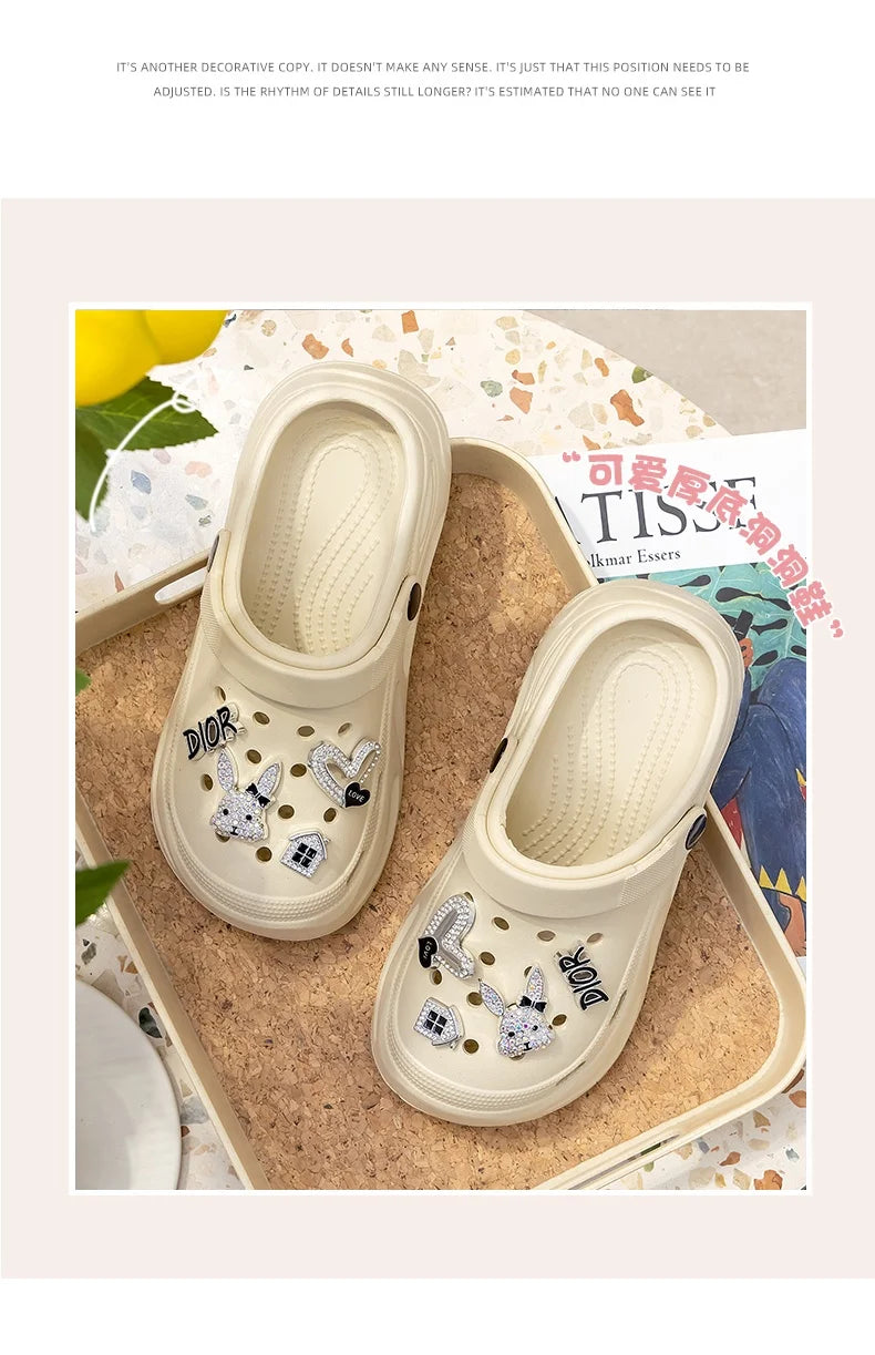 New Summer Crocs with EVA Anti-odor Soft Soles, Super Thick, Versatile, Anti-slip and Breathable, and A Drawstring Beach Shoe