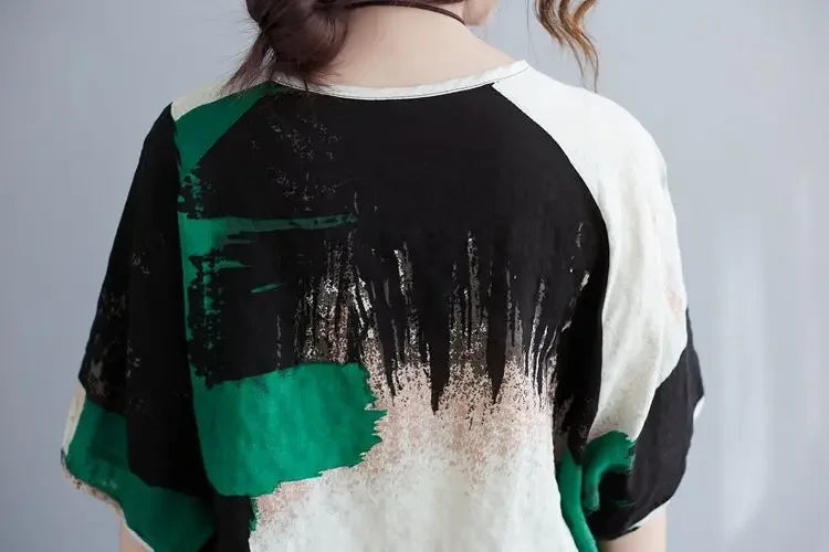 Women Clothing 2025 New Summer Clothing New Style Retro Loose Cotton Linen Short-sleeved T-shirt Top