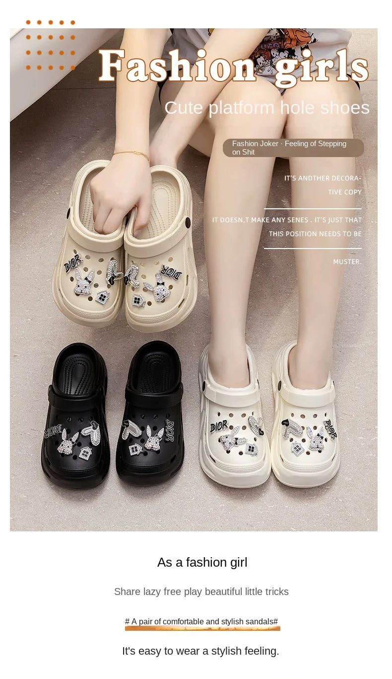 New Summer Crocs with EVA Anti-odor Soft Soles, Super Thick, Versatile, Anti-slip and Breathable, and A Drawstring Beach Shoe