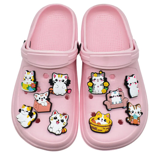 Cute Cat Shoe Charms for Crocs Pin Accessories Charms Decorations Sandals Shoe Women Paryt Favor Gifts