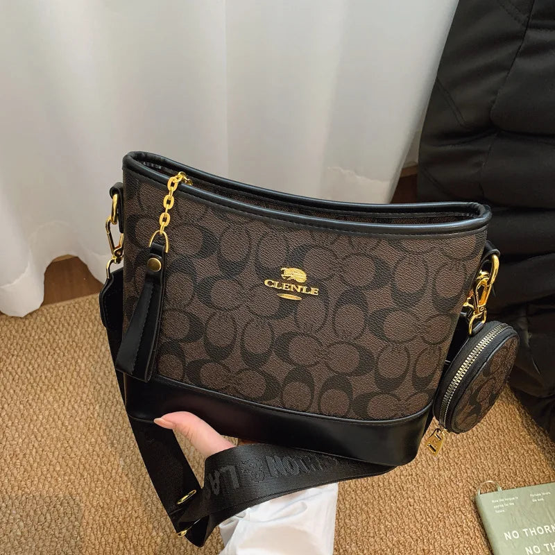 Luxury Women Bag Designer New Fashion French Vintage Shoulder Bag Print Crossbody Bucket Purse Premium Quality