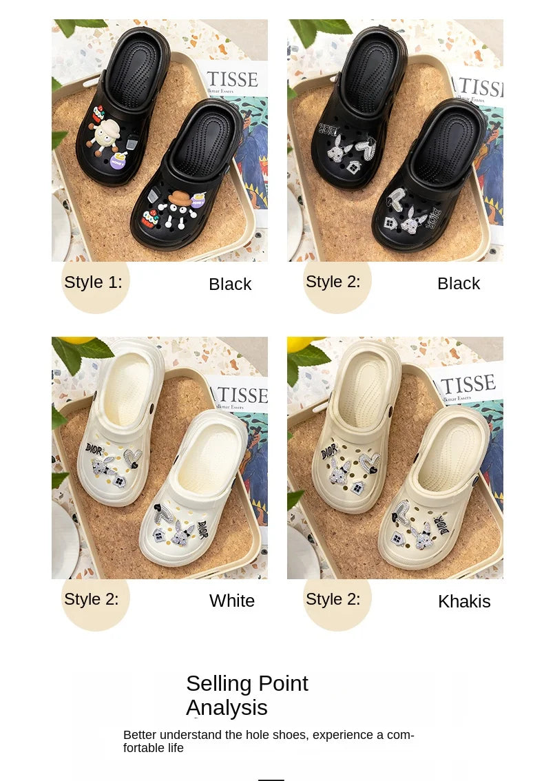 New Summer Crocs with EVA Anti-odor Soft Soles, Super Thick, Versatile, Anti-slip and Breathable, and A Drawstring Beach Shoe