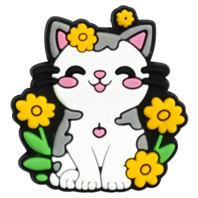 Cute Cat Shoe Charms for Crocs Pin Accessories Charms Decorations Sandals Shoe Women Paryt Favor Gifts