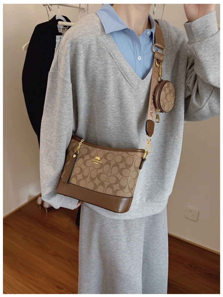 Luxury Women Bag Designer New Fashion French Vintage Shoulder Bag Print Crossbody Bucket Purse Premium Quality