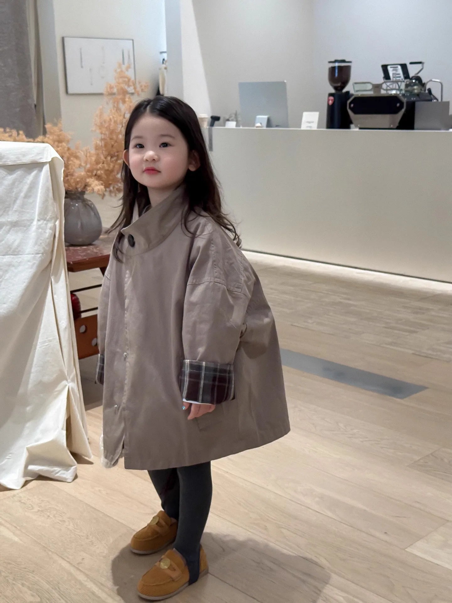 Children's Clothing, Girls' Outerwear, Standing Collar Long Sleeved Trench Coat, 2025 Autumn and Winter Clothing