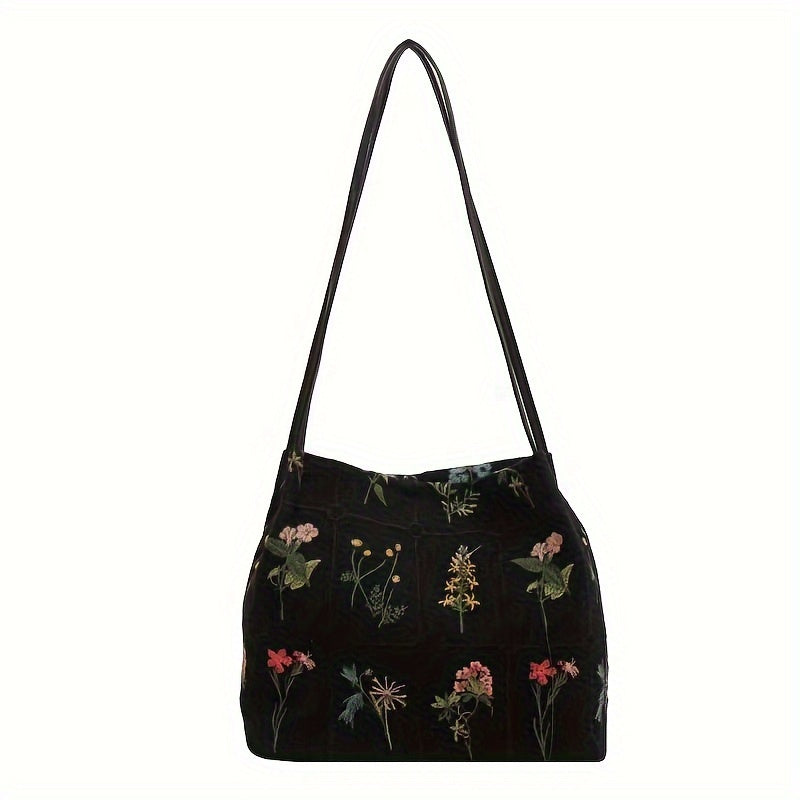 Elegant Embroidered Floral Tote Bag - Chic Versatility for Everyday Use, Stylish Women's Shoulder Handbag & Purse with Casual Charm