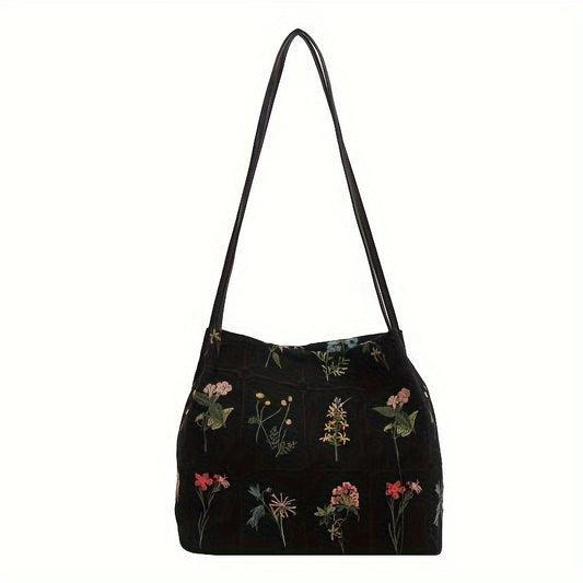 Elegant Embroidered Floral Tote Bag - Chic Versatility for Everyday Use, Stylish Women's Shoulder Handbag & Purse with Casual Charm