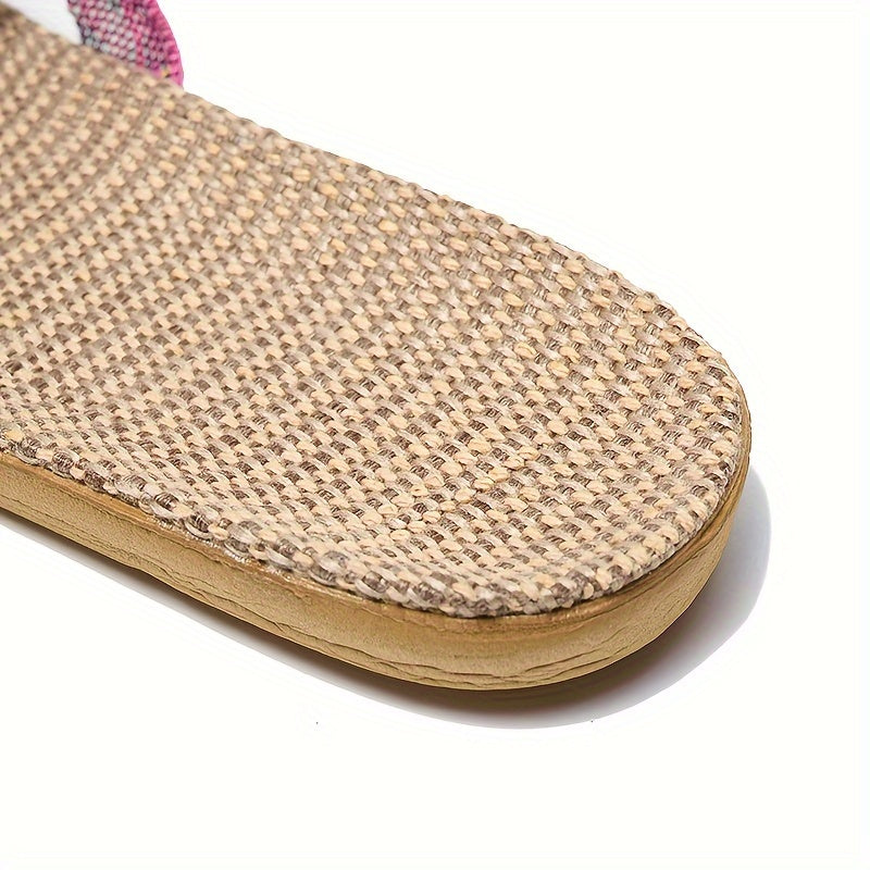 Women's Striped Linen Slippers - Summer Fashion, Comfortable Indoor/Outdoor Flats with EVA Sole, 515